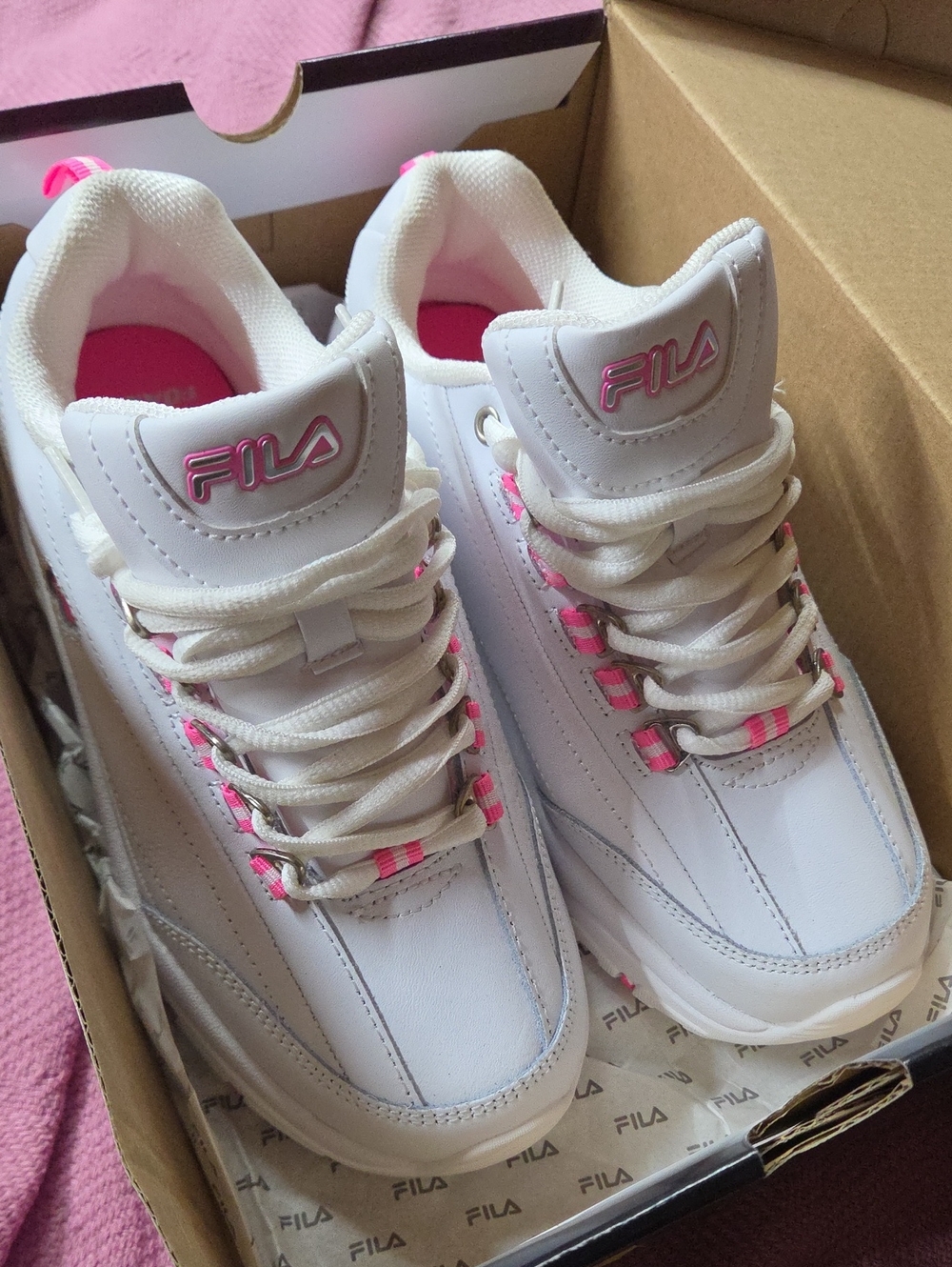 FILA White Sneakers with Pink Accents for Women
